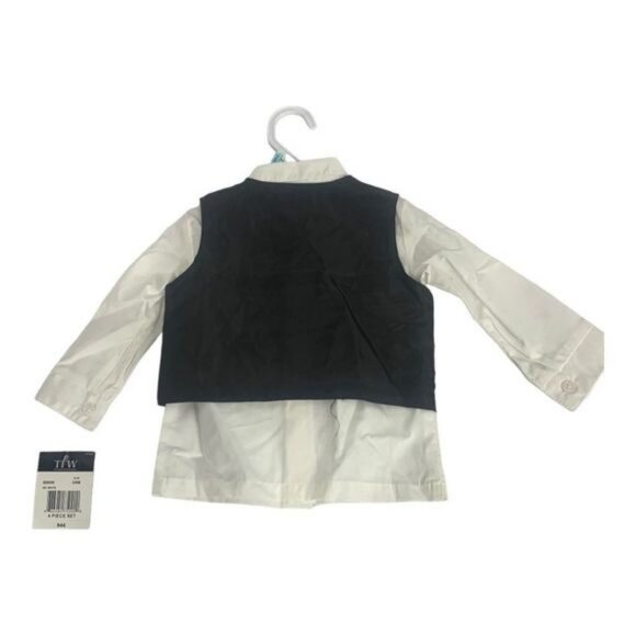 Boys Pinstripe Vest Shirt & Tie Set By TFW Black & White Size 3/6 - Picture 6 of 7